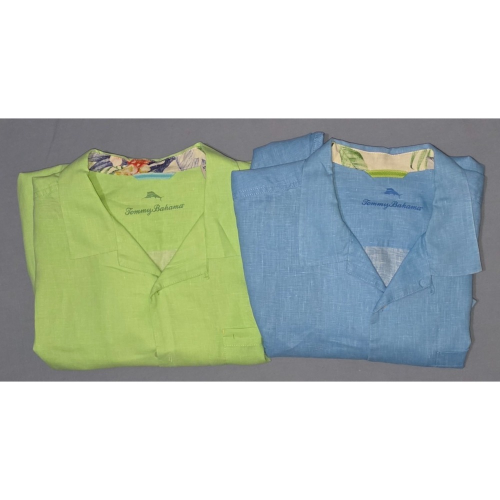 Tommy Bahama Men's Sea Glass 100% Linen Short Sleeve Camp Shirt Size XL Lot